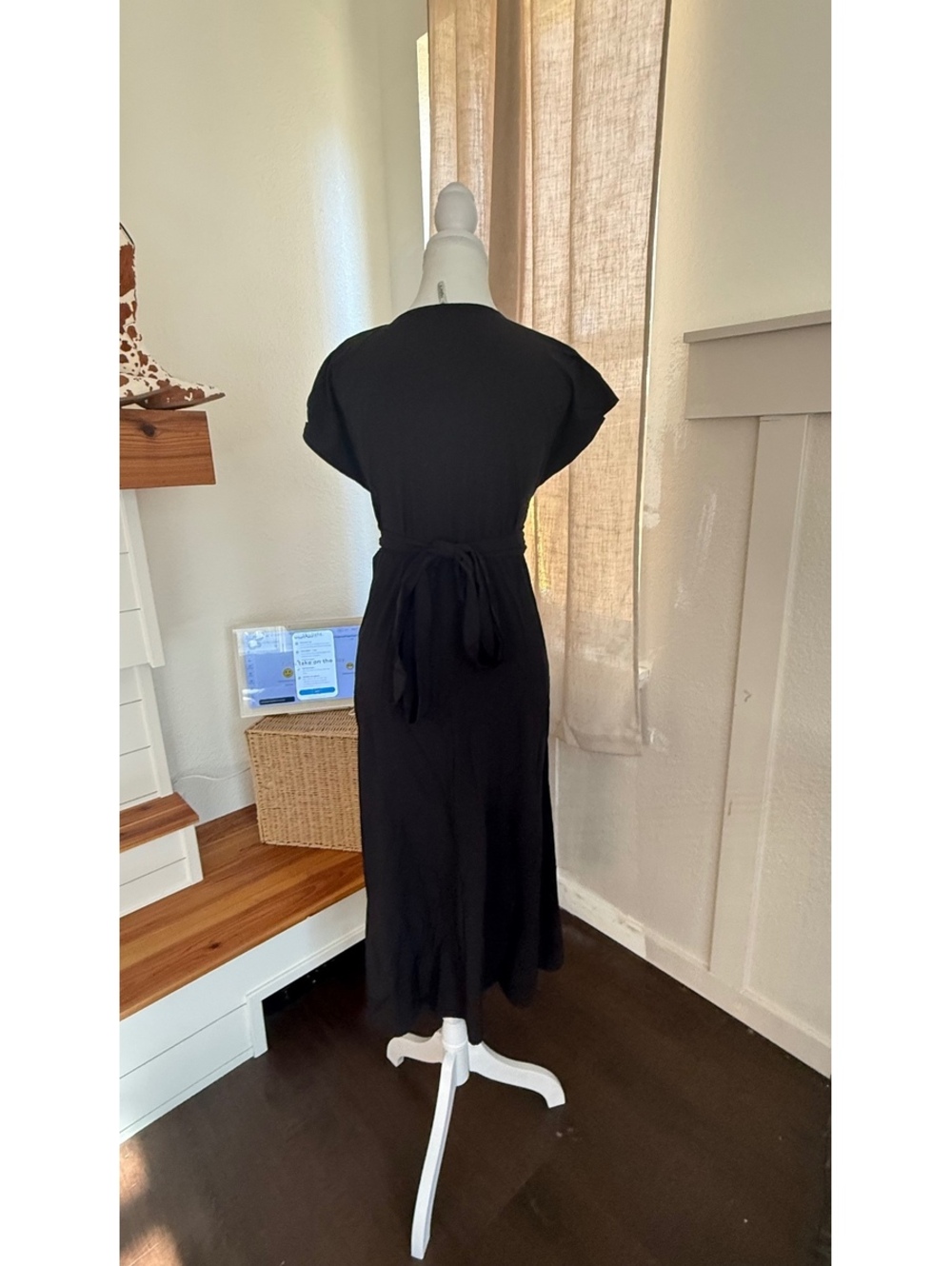 Breezeful V Neck Short Sleeve Pocket Tie Back Quick Dry Midi Casual Dress - Picture 2 of 3